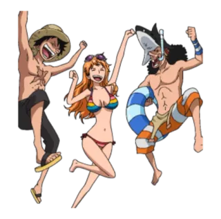 👩 Luffy One Piece Anime, Cartoon, Bademode, Strand, Tropisch, Sommer, Figuren telegram sticker