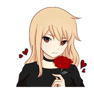 🌹 Anime, Ragazza, Rosa, Kawaii, Girocollo, Cuori telegram sticker