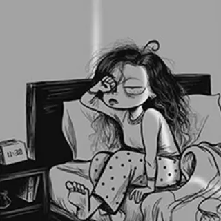 😴 11:32 müde, schläfrig, Morgen, aufwachen, Cartoon, Mädchen, Bett telegram sticker