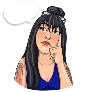 🤔 женщина, думает, стикер, мультик, облачко мыслей telegram sticker