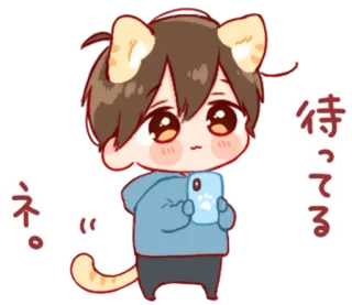 🎭 待ってるネ。 anime, kawaii, gato, neko, esperando whatsapp sticker