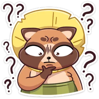 🤔 tanuki, perro mapache, signos de interrogación, confundido, pensando, animal, dibujos animados whatsapp sticker