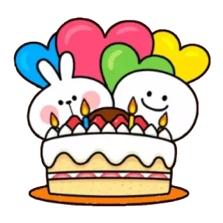 🎂 кролик, торт, сердечки, шарики, день рождения, праздник, милый, мультфильм whatsapp sticker