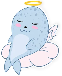 😇 hải cẩu, thiên thần, dễ thương, hào quang, đôi cánh, mây, động vật telegram sticker