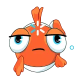 🤨 물고기, 오렌지, 만화, 동물, 눈, 스티커 telegram sticker