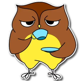 ☕ coruja, chá, fofo, desenho animado, animal, café, pássaro whatsapp sticker