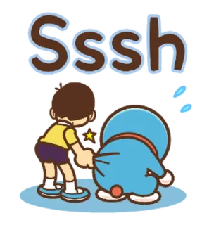 🔵 Sssh Cartone animato, Sticker, Anime, Carino, Doraemon, Silenzioso, Shhh whatsapp sticker