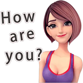 🙂 How are you? мультфильм, женщина, приветствие, как дела, девушка, анимированный, дружелюбный telegram sticker