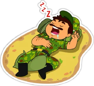 🇮🇳 militare, dormire, cartoni animati, soldato, esercito telegram sticker
