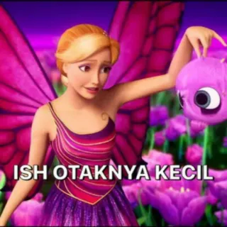 😆 ISH OTAKNYA KECIL kartun, kupu-kupu, peri, gadis, ungu, merah muda, bunga, animasi telegram sticker