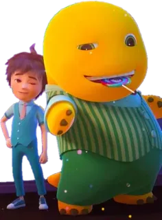 😏 Cartoon, Dinosaurier, Junge, Lolli, Gelb, Grün telegram sticker