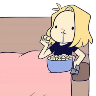 😐 cartoon, watching TV, popcorn, bed, remote, lazy telegram sticker