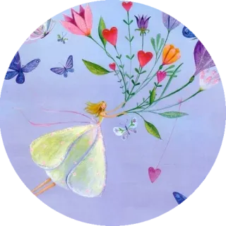 😡 fee, blumen, schmetterlinge, verspielt, kunst, herzen, mädchen, fliegend telegram sticker
