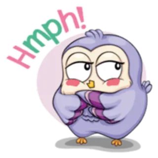 🤔 Hmph! búho, lindo, dibujos animados, molesto, pájaro whatsapp sticker