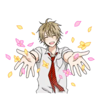 😊 anime, boy, school uniform, flowers, happy, cute telegram sticker