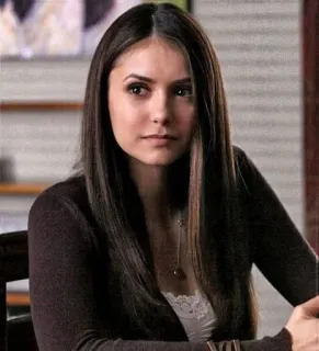 👀 Elena Gilbert The Vampire Diaries 여배우, 갈색 머리, 니나 도브레브, 뱀파이어, 진지한 telegram sticker