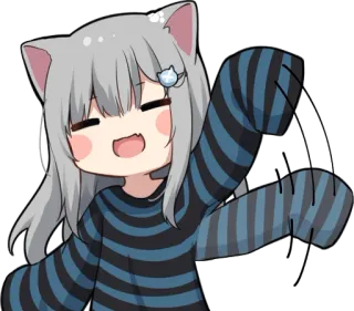 😄 Fille anime, Oreilles de chat, Kawaii, Chibi, Mignon, Manga telegram sticker