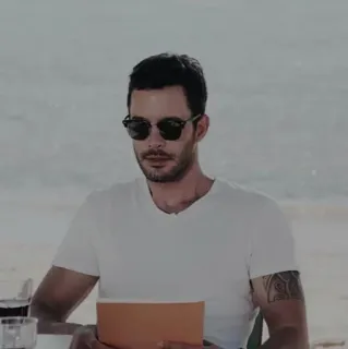 🗞 man, sunglasses, white shirt, outdoors, portrait, book, person telegram sticker