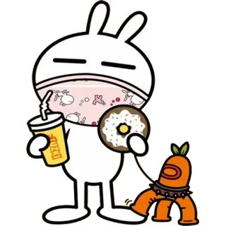 🍩 Tuzki TUZKI conejo, donut, dibujos animados, bebida, comida telegram sticker