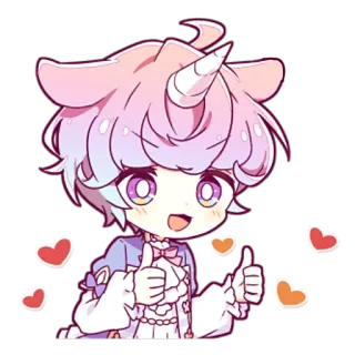❤️ Einhorn, Daumen hoch, Anime, Süß, Herzen, Kawaii, Sticker telegram sticker