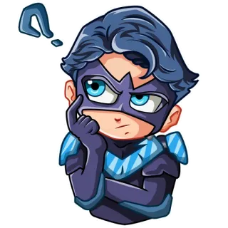 🤔 Nightwing Nightwing, supereroe, DC Comics, pensando, domanda, cartone animato whatsapp sticker