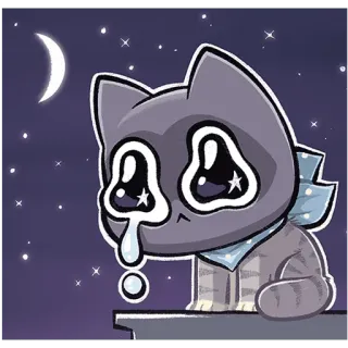 🥺 고양이, 울음, 슬픈, 달, 별, 밤, 만화, 스티커 telegram sticker