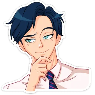 🤔 อนิเมะ, มังงะ, ผู้ชาย, ตัวละคร, คิด, ยิ้มมุมปาก whatsapp sticker