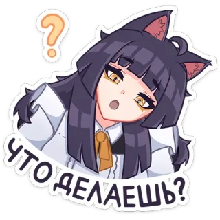👩 Что делаешь? อนิเมะ, สาวแมว, เครื่องหมายคำถาม, สับสน telegram sticker