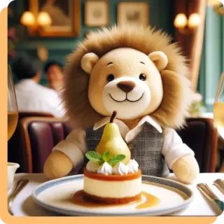 🍑 lew, pluszak, gruszka, deser, restauracja, pluszak, ciasto, jedzenie, strój formalny, zabawka whatsapp sticker