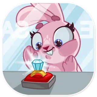 💍 Hase, Cartoon, Diamant, Ring, Schmuck, süß, rosa telegram sticker