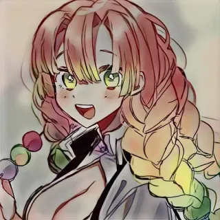 🍡 Mitsuri Kanroji Demon Slayer anime, demon slayer, mitsuri kanroji, pink hair, smiling, manga, character telegram sticker