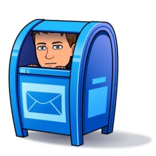 ⏰ buzón, Bitmoji, dibujos animados, correo, persona, azul telegram sticker