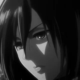 🗡 Mikasa Ackerman Attack on Titan Anime, Desenho animado, Animado, Preto e branco, Retrato, Sério telegram sticker