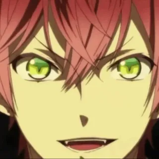 🍷 anime, vampire, red hair, green eyes, fangs telegram sticker