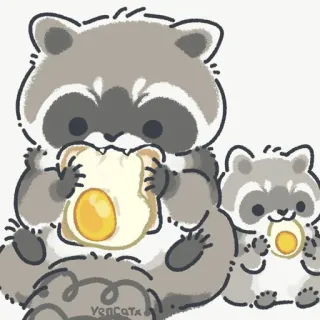 🍳 raccoon, animal, cute, egg, toast telegram sticker