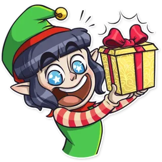 🎁 elfo, natal, presente, feriado, desenho animado, festivo, celebração telegram sticker