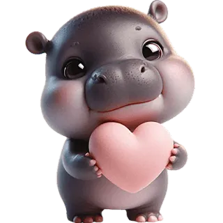 🫶 kuda nil, imut, hati, hewan, kartun, stiker, kawaii, mamalia telegram sticker