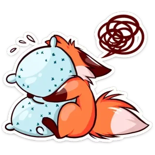💭 лиса, животное, грустный, милый, подушка, взволнованный, мультфильм telegram sticker