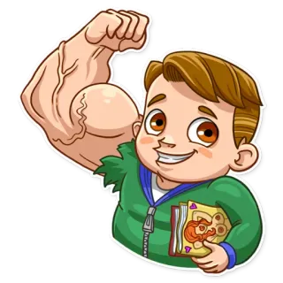 💪 Desenho animado, Músculos, Forte, Personagem, Menino, Livro telegram sticker