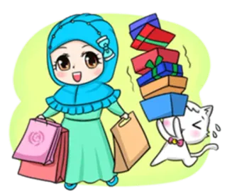 🛍 zakupy, kobieta, prezenty, kot, kreskówka, islamski telegram sticker
