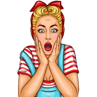 😮 femme, dessin animé, illustration, pop art, choqué, surprise telegram sticker
