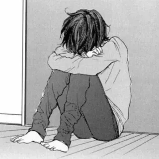 😞 เศร้า, เหงา, มังงะ, อนิเมะ, ซึมเศร้า, นั่ง, เด็กผู้ชาย telegram sticker