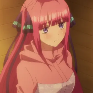😕 Nino Nakano The Quintessential Quintuplets anime, cabelo rosa, menina, personagem telegram sticker