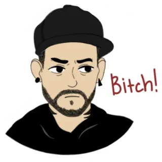 🤨 Bitch! parolaccia, insulto, cartone animato, uomo, cappello, offensivo whatsapp sticker