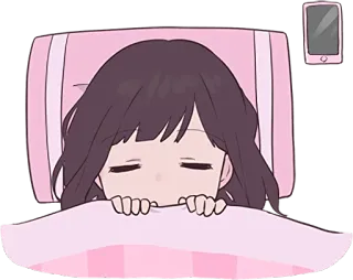 😴 Anime, Slaap, Bed, Roze, Meisje, Cartoon whatsapp sticker