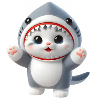 🥰 chat, requin, animal, mignon, dessin animé, kawaii, animal de compagnie telegram sticker