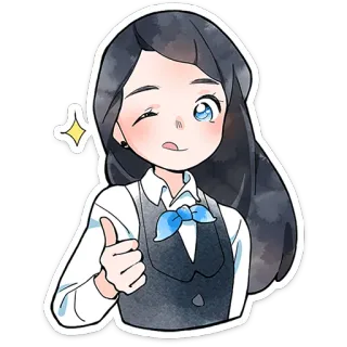 👍 meisje, serveerster, duim omhoog, glitter, schattig telegram sticker