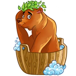 🛁 bear, bath, tub, leaves, animal, cartoon, bubble bath, cute telegram sticker