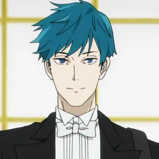 🚬 anime, tóc xanh, áo tuxedo, đẹp trai, manga telegram sticker