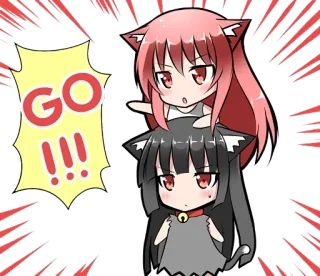 👭 GO !!! аниме, милый, чиби, кошачьи ушки, вперед telegram sticker